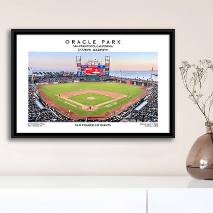 Oracle Park Stadium, San Francisco Giants Baseball Stadium Wall Art Print, Framed Canvas Print Wall Art