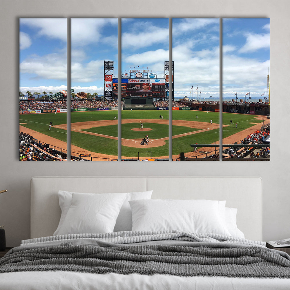 Oracle or att Park, Stadium Canvas, Sport Art, 5 Panel B, Extra Large Canvas, Canvas Print Wall Art
