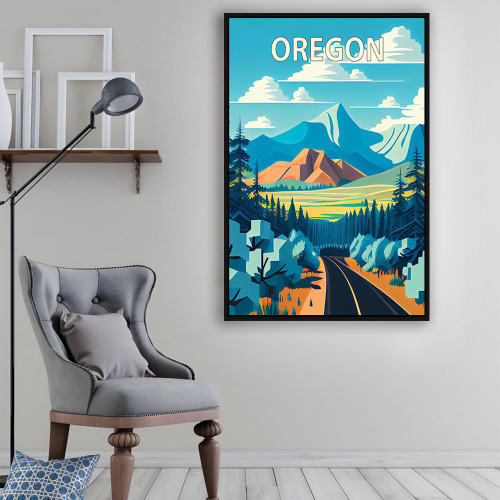 Oregon Retro Art Print, Oregon City Wall Art, Floating Framed Canvas Print, Framed Picture, Painting Canvas