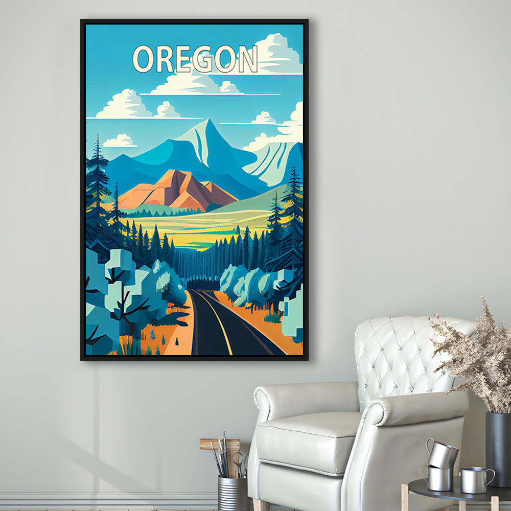 Oregon Retro Art Print, Oregon City Wall Art, Floating Framed Canvas Print, Framed Picture, Painting Canvas