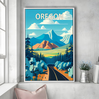 Oregon Retro Art Print, Oregon City Wall Art, Floating Framed Canvas Print, Framed Picture, Painting Canvas