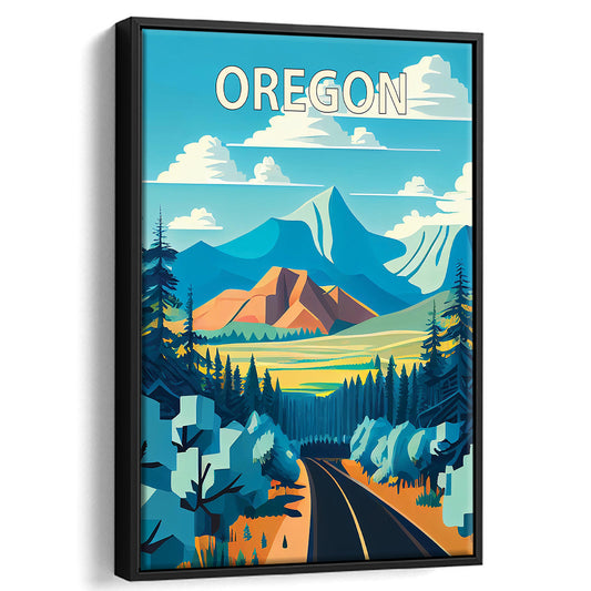 Oregon Retro Art Print, Oregon City Wall Art, Floating Framed Canvas Print, Framed Picture, Painting Canvas