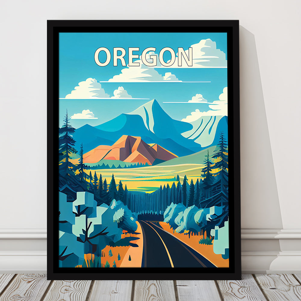 Oregon Retro Art Print, Oregon City Wall Art, Floating Framed Canvas Print, Framed Picture, Painting Canvas