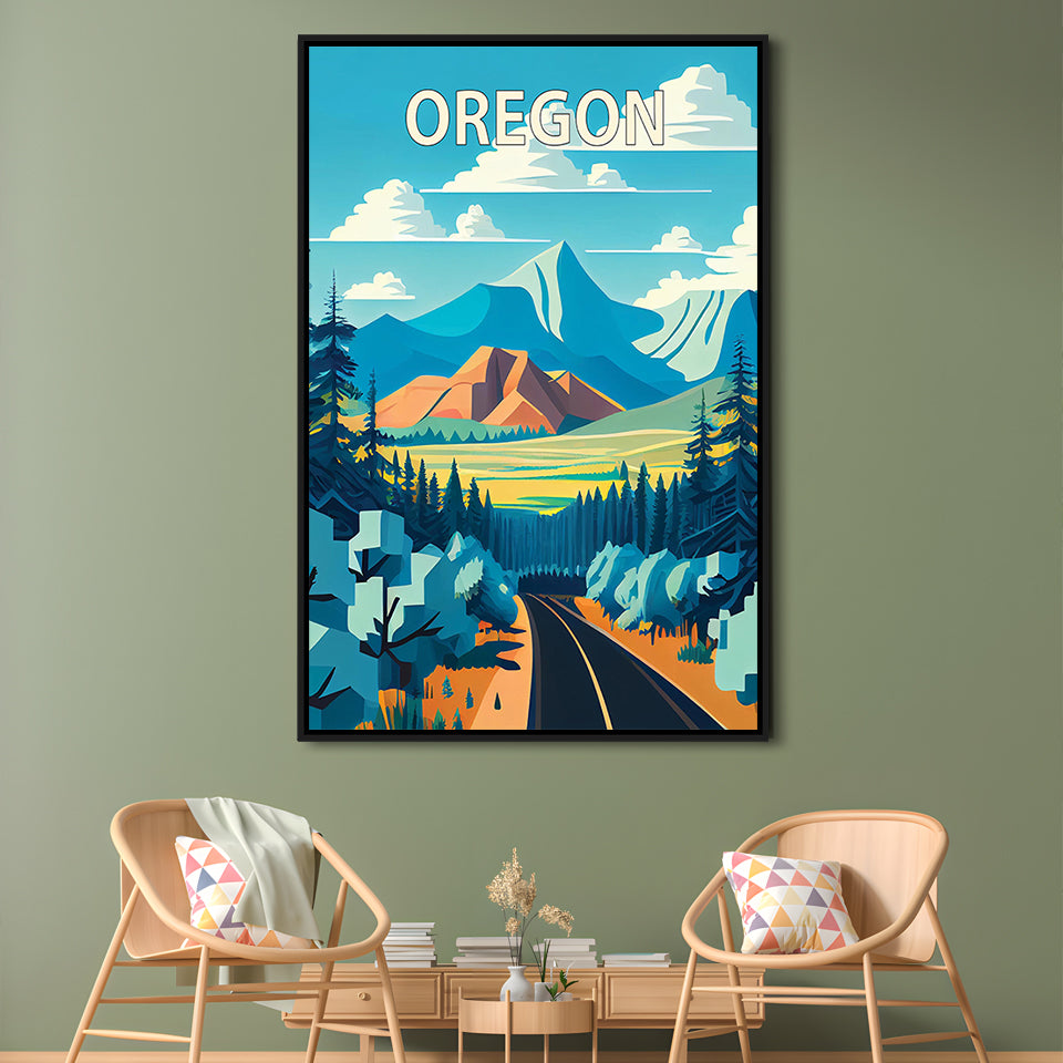 Oregon Retro Art Print, Oregon City Wall Art, Floating Framed Canvas Print, Framed Picture, Painting Canvas
