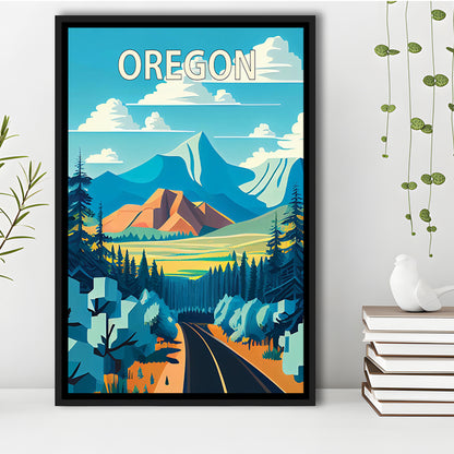 Oregon Retro Art Print, Oregon City Wall Art, Floating Framed Canvas Print, Framed Picture, Painting Canvas