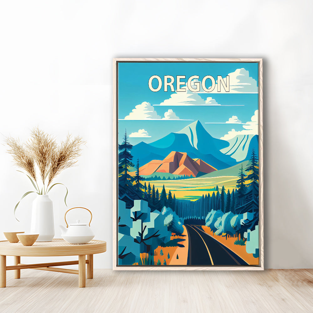 Oregon Retro Art Print, Oregon City Wall Art, Floating Framed Canvas Print, Framed Picture, Painting Canvas