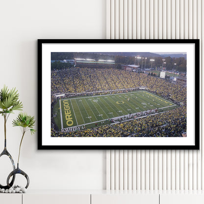 Oregon football Stadium, Stadium Canvas, Sport Art, Gift for him, White Border Framed Art Print Wall Decor