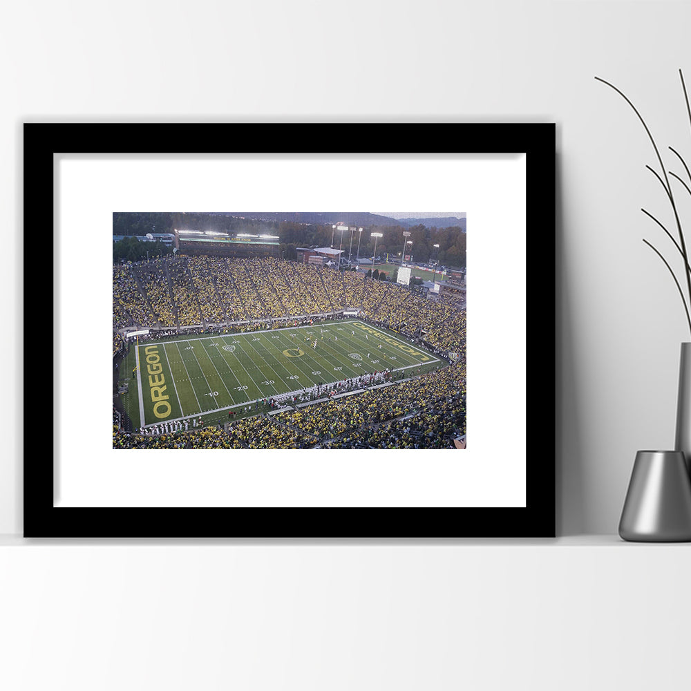 Oregon football Stadium, Stadium Canvas, Sport Art, Gift for him, White Border Framed Art Print Wall Decor