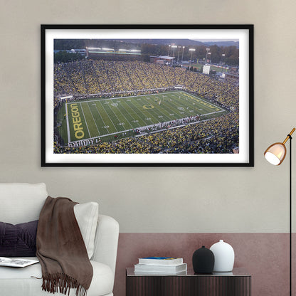 Oregon football Stadium, Stadium Canvas, Sport Art, Gift for him, White Border Framed Art Print Wall Decor