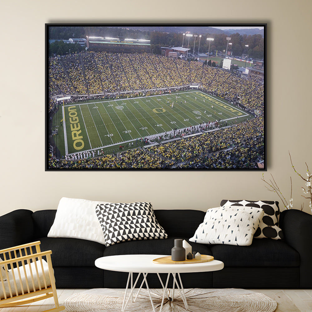 Oregon football Stadium, Stadium Canvas, Sport Art, Framed Canvas Print Wall Art, Floating Frame
