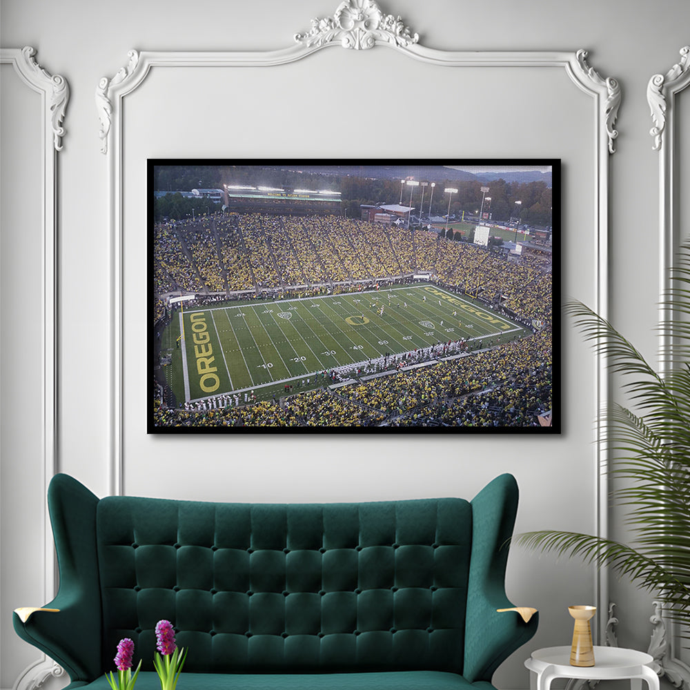 Oregon football Stadium, Stadium Canvas, Sport Art, Gift for him, Framed Art Print Wall Decor, Picture Framed