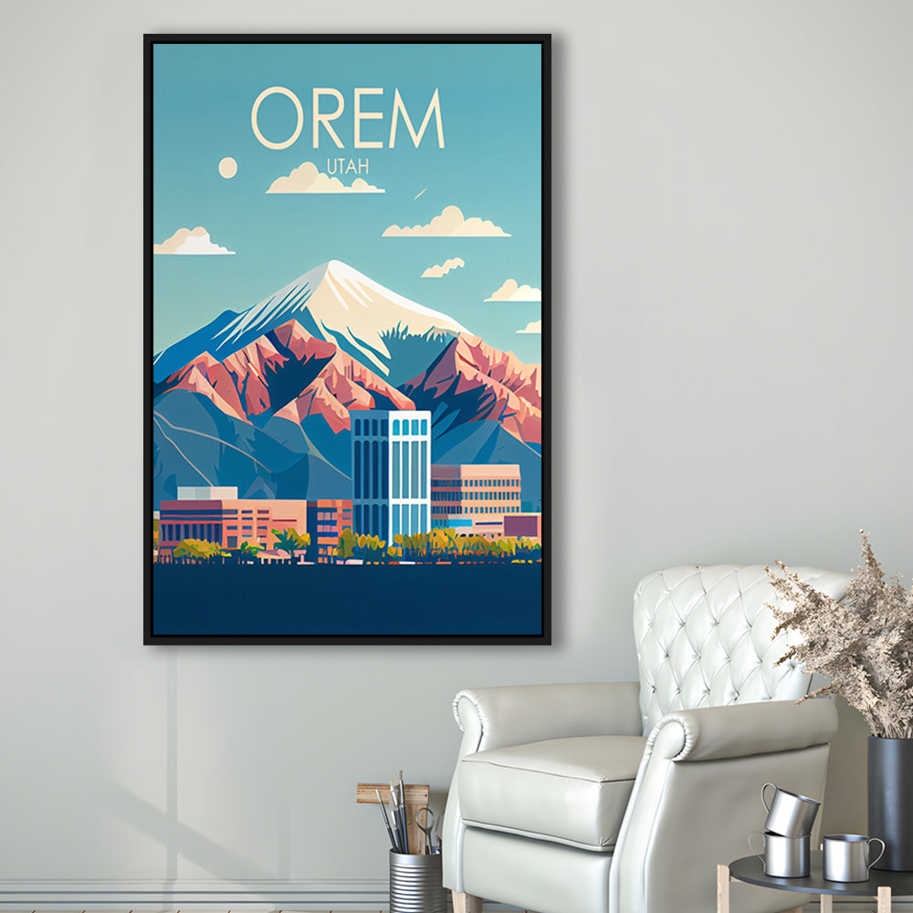 Orem Utah Retro Art Print, Orem City Wall Art, Floating Framed Canvas Print, Framed Picture, Painting Canvas