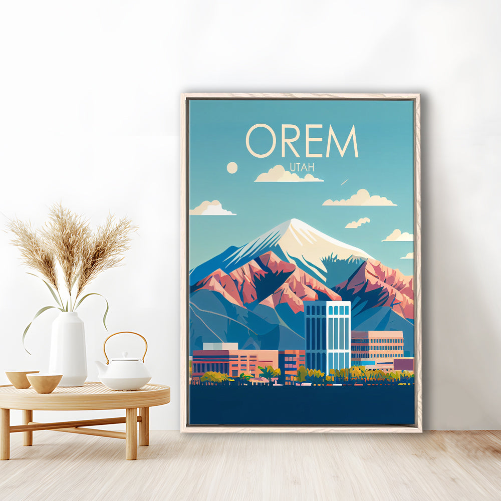 Orem Utah Retro Art Print, Orem City Wall Art, Floating Framed Canvas Print, Framed Picture, Painting Canvas