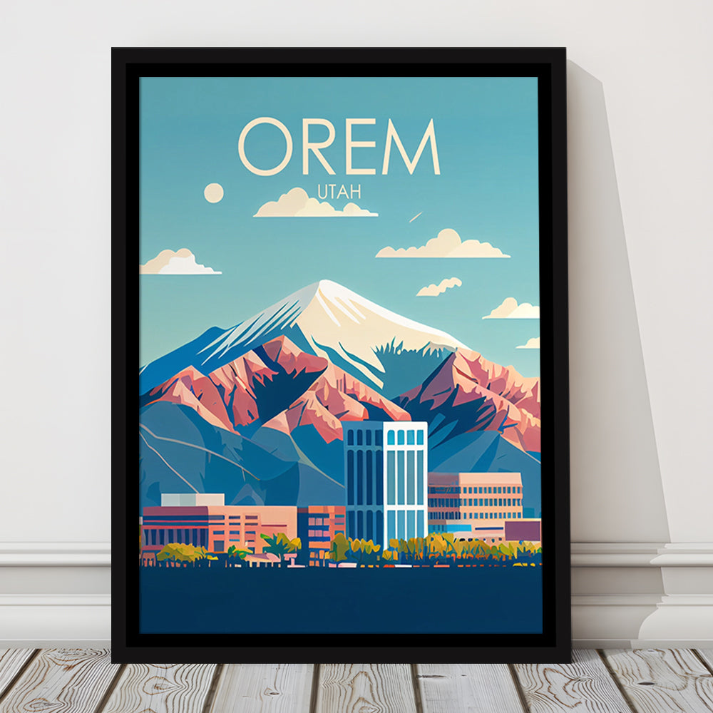 Orem Utah Retro Art Print, Orem City Wall Art, Floating Framed Canvas Print, Framed Picture, Painting Canvas