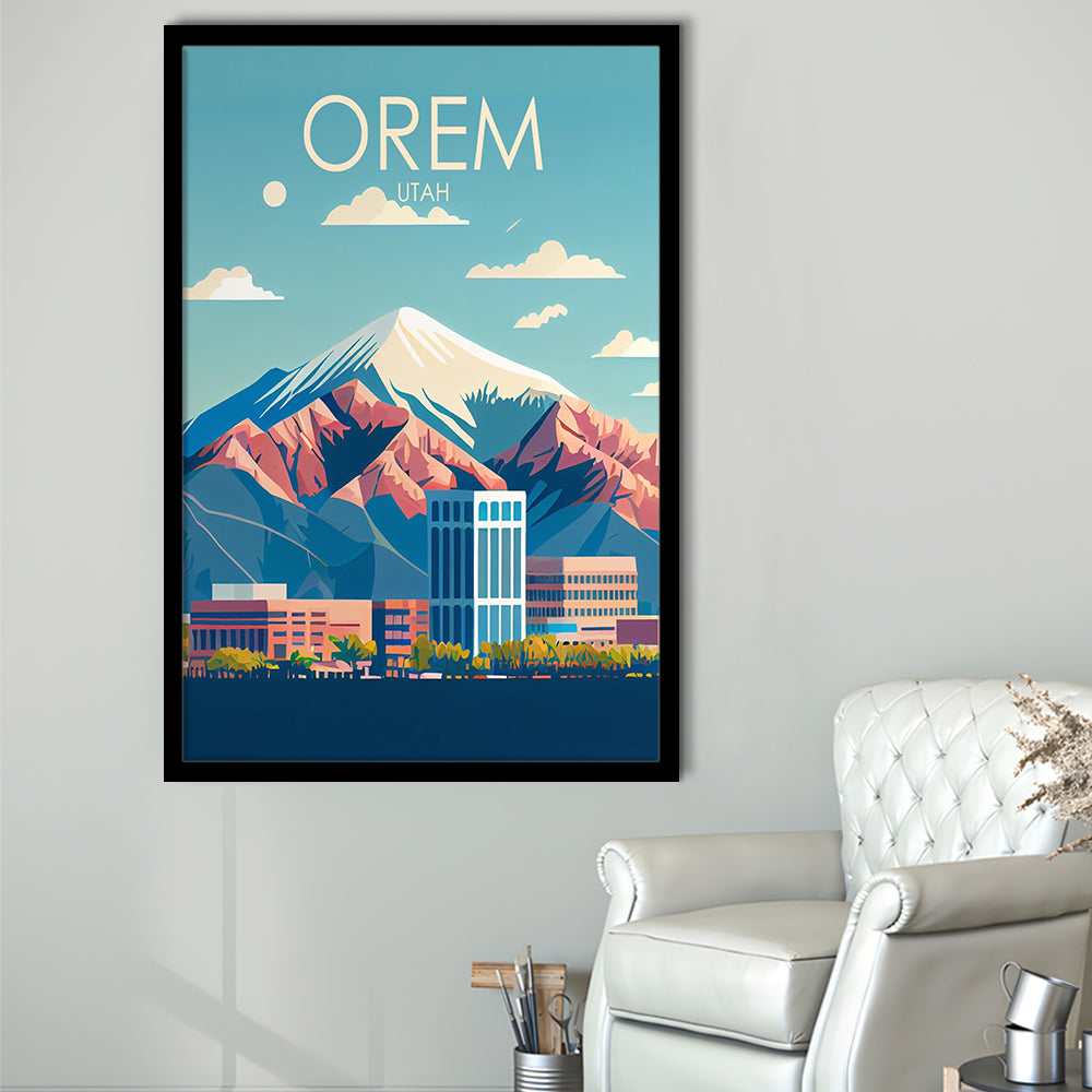 Orem Utah Retro Art Print, Orem City Wall Art, Framed Art Print, Picture Framed, Painting Art