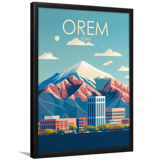 Orem Utah Retro Art Print, Orem City Wall Art, Framed Art Print, Picture Framed, Painting Art