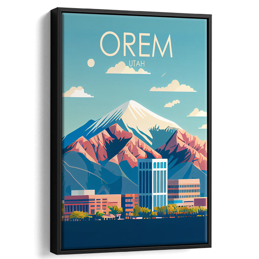 Orem Utah Retro Art Print, Orem City Wall Art, Floating Framed Canvas Print, Framed Picture, Painting Canvas