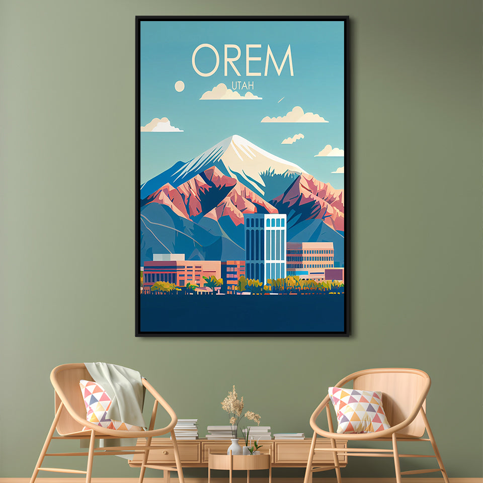 Orem Utah Retro Art Print, Orem City Wall Art, Floating Framed Canvas Print, Framed Picture, Painting Canvas