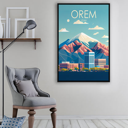 Orem Utah Retro Art Print, Orem City Wall Art, Floating Framed Canvas Print, Framed Picture, Painting Canvas