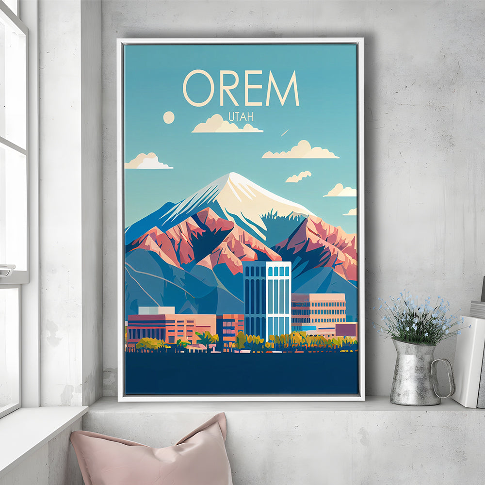 Orem Utah Retro Art Print, Orem City Wall Art, Floating Framed Canvas Print, Framed Picture, Painting Canvas