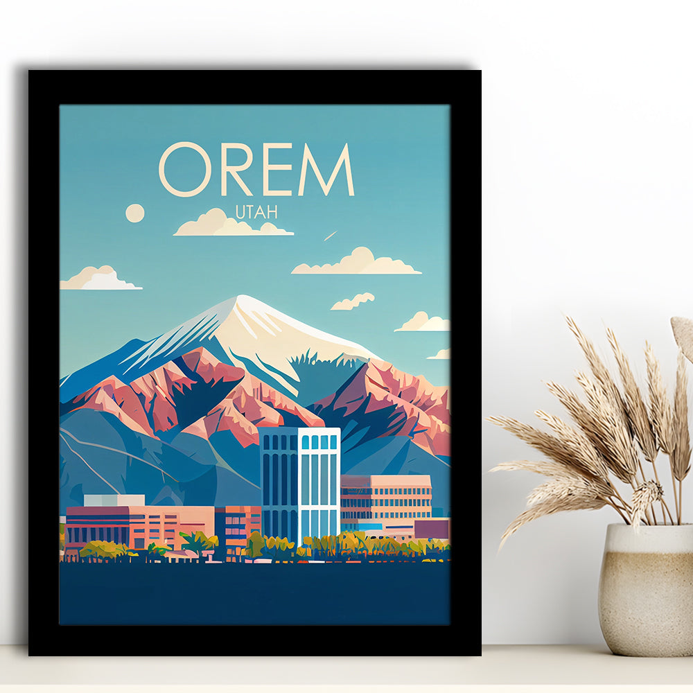 Orem Utah Retro Art Print, Orem City Wall Art, Framed Art Print, Picture Framed, Painting Art