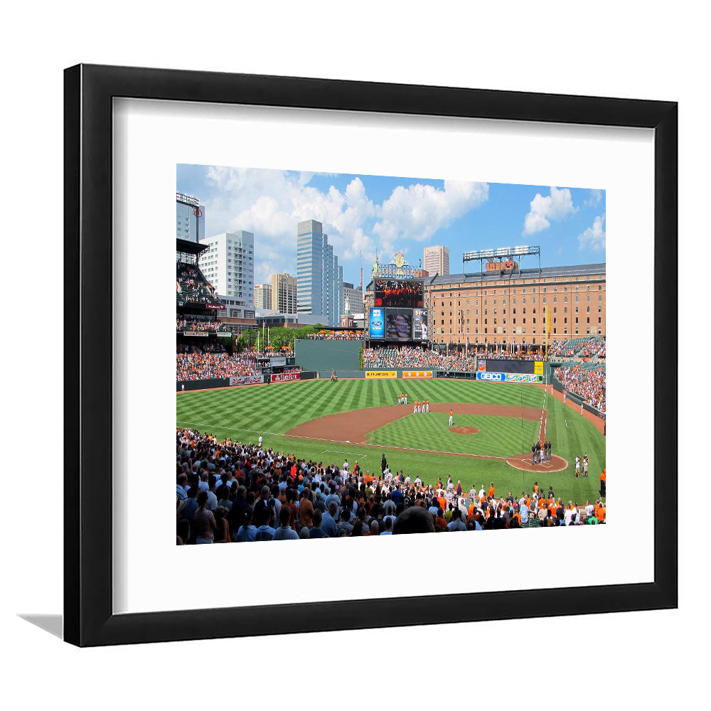 Oriole Park, Stadium Canvas, Sport Art, Gift for him, White Border Framed Art Print Wall Decor