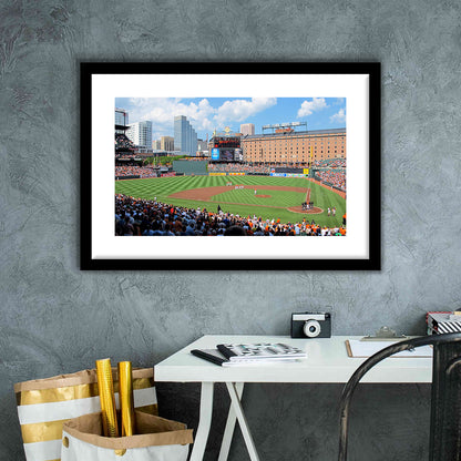 Oriole Park, Stadium Canvas, Sport Art, Gift for him, White Border Framed Art Print Wall Decor