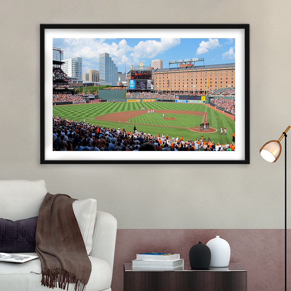 Oriole Park, Stadium Canvas, Sport Art, Gift for him, White Border Framed Art Print Wall Decor