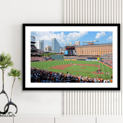 Oriole Park, Stadium Canvas, Sport Art, Gift for him, White Border Framed Art Print Wall Decor
