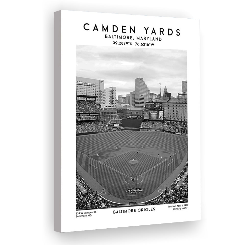 Oriole Park At Camden Yards Stadium Black And White, Baltimore Baseball Stadium Art, Canvas Prints Wall Art, Man Cave Decor