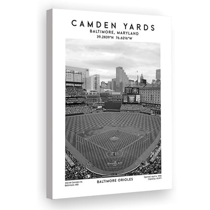 Oriole Park At Camden Yards Stadium Black And White, Baltimore Baseball Stadium Art, Canvas Prints Wall Art, Man Cave Decor