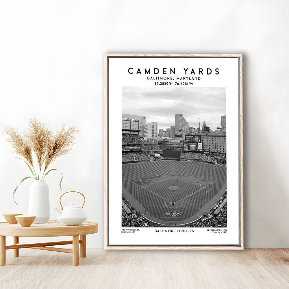 Oriole Park At Camden Yards Stadium Black And White, Baltimore Baseball Stadium Wall Art, Framed Canvas Prints Wall Art