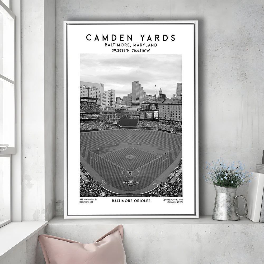 Oriole Park At Camden Yards Stadium Black And White, Baltimore Baseball Stadium Wall Art, Framed Canvas Prints Wall Art