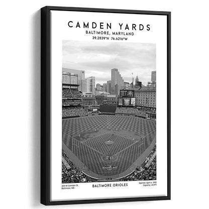 Oriole Park At Camden Yards Stadium Black And White, Baltimore Baseball Stadium Wall Art, Framed Canvas Prints Wall Art