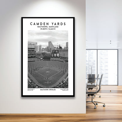 Oriole Park At Camden Yards Stadium Black And White, Baltimore Baseball Stadium Wall Art, Framed Art Prints Wall Decor