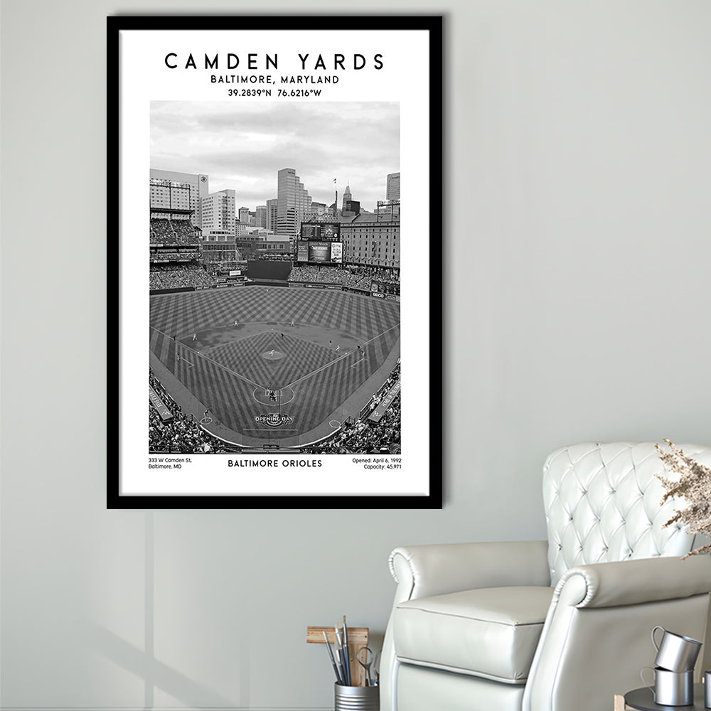Oriole Park At Camden Yards Stadium Black And White, Baltimore Baseball Stadium Wall Art, Framed Art Prints Wall Decor