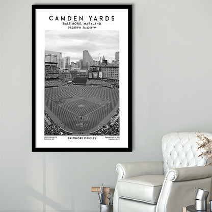 Oriole Park At Camden Yards Stadium Black And White, Baltimore Baseball Stadium Wall Art, Framed Art Prints Wall Decor