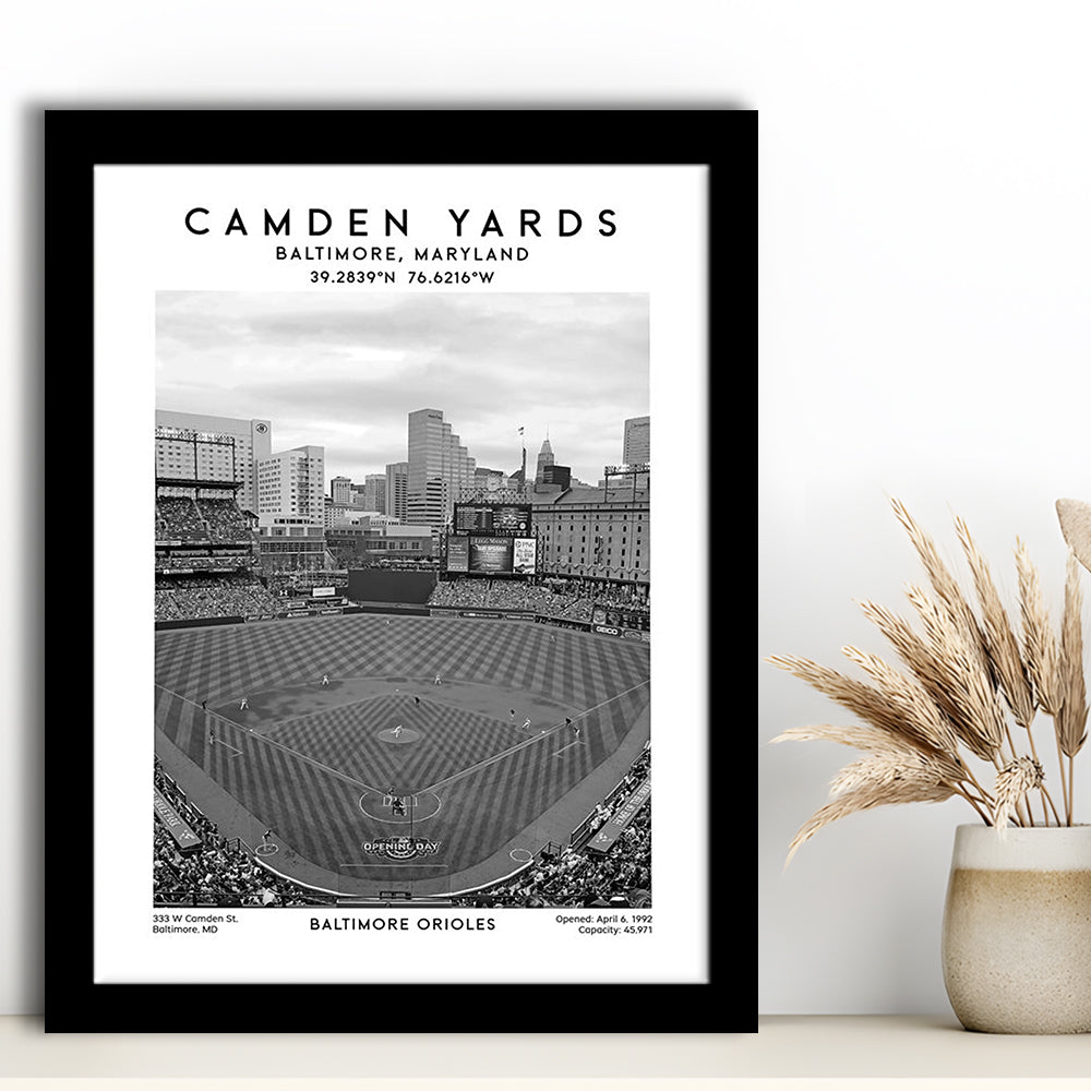 Oriole Park At Camden Yards Stadium Black And White, Baltimore Baseball Stadium Wall Art, Framed Art Prints Wall Decor