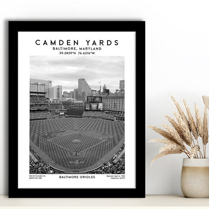 Oriole Park At Camden Yards Stadium Black And White, Baltimore Baseball Stadium Wall Art, Framed Art Prints Wall Decor