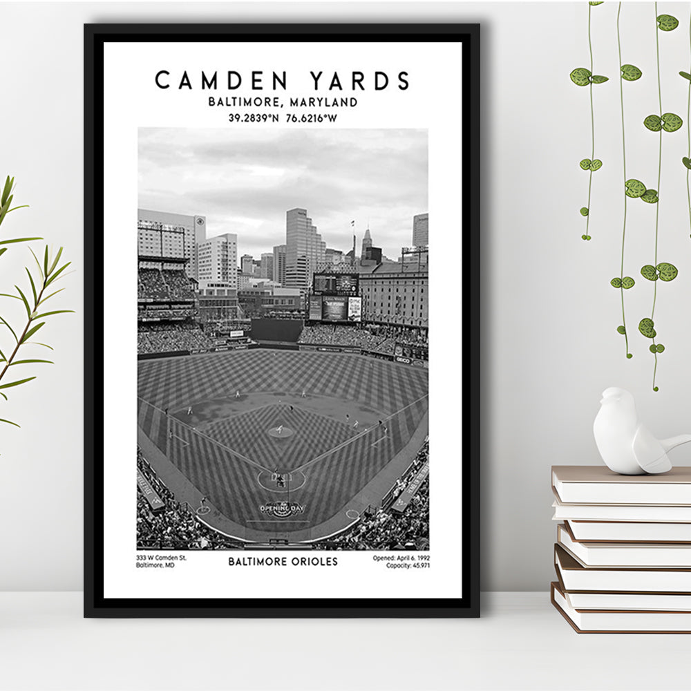 Oriole Park At Camden Yards Stadium Black And White, Baltimore Baseball Stadium Wall Art, Framed Canvas Prints Wall Art