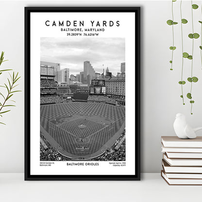 Oriole Park At Camden Yards Stadium Black And White, Baltimore Baseball Stadium Wall Art, Framed Canvas Prints Wall Art
