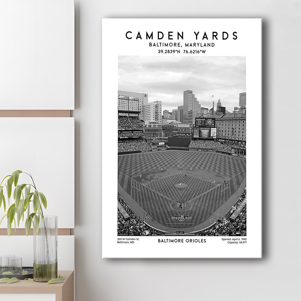 Oriole Park At Camden Yards Stadium Black And White, Baltimore Baseball Stadium Art, Canvas Prints Wall Art, Man Cave Decor