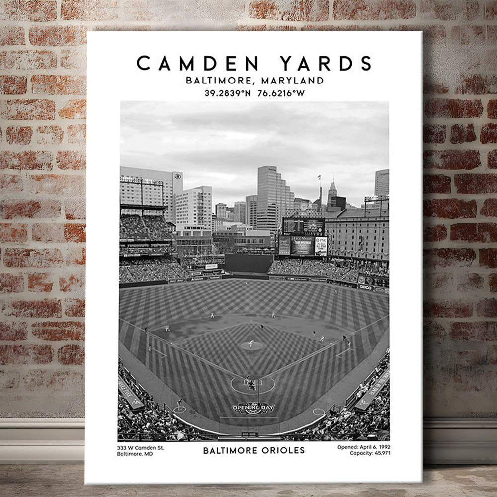 Oriole Park At Camden Yards Stadium Black And White, Baltimore Baseball Stadium Art, Canvas Prints Wall Art, Man Cave Decor