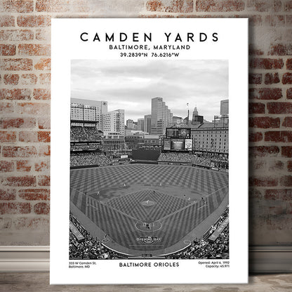Oriole Park At Camden Yards Stadium Black And White, Baltimore Baseball Stadium Art, Canvas Prints Wall Art, Man Cave Decor