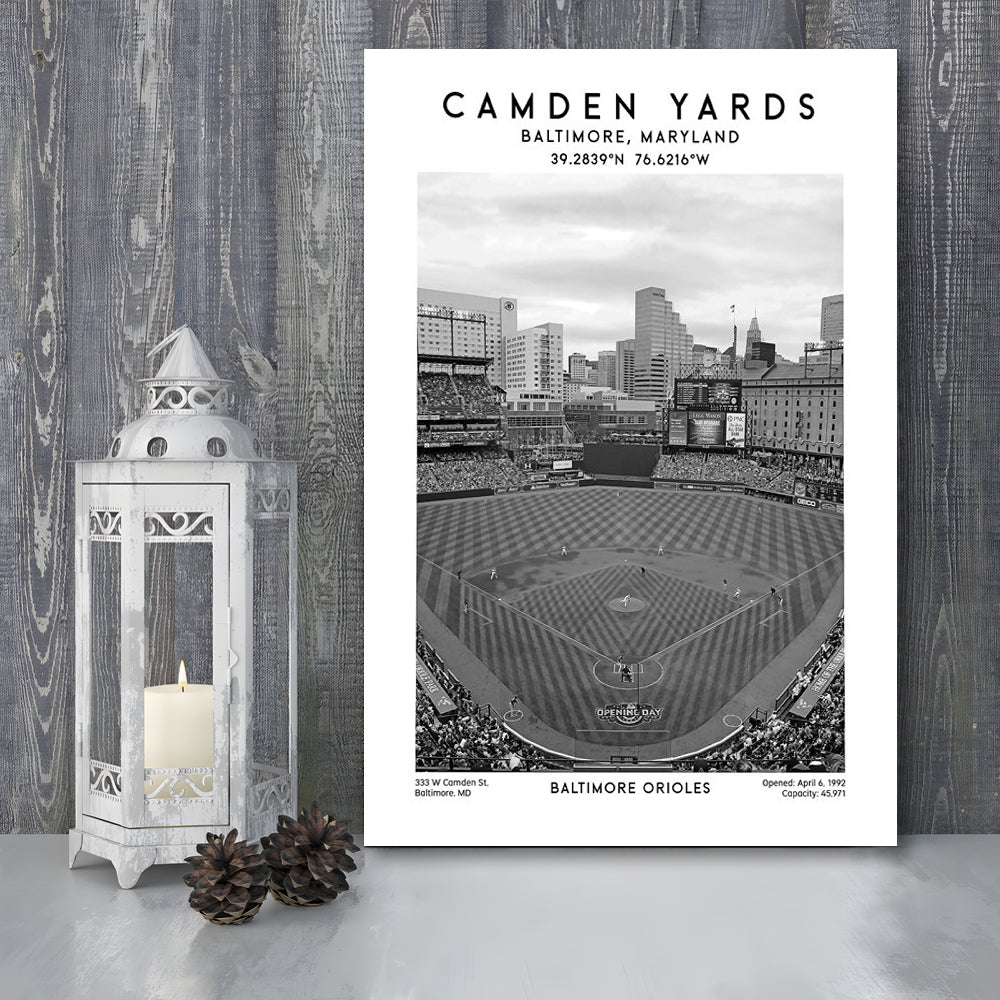 Oriole Park At Camden Yards Stadium Black And White, Baltimore Baseball Stadium Art, Canvas Prints Wall Art, Man Cave Decor