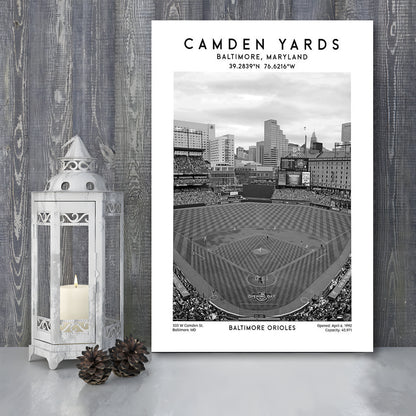Oriole Park At Camden Yards Stadium Black And White, Baltimore Baseball Stadium Art, Canvas Prints Wall Art, Man Cave Decor