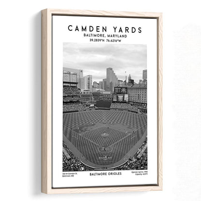Oriole Park At Camden Yards Stadium Black And White, Baltimore Baseball Stadium Wall Art, Framed Canvas Prints Wall Art