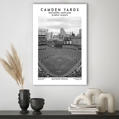 Oriole Park At Camden Yards Stadium Black And White, Baltimore Baseball Stadium Art, Canvas Prints Wall Art, Man Cave Decor