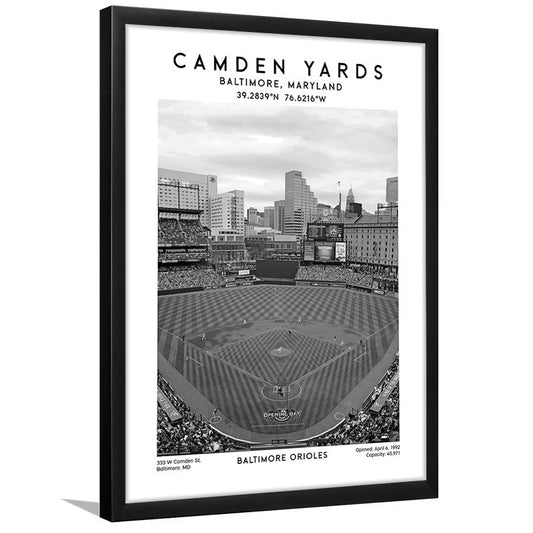 Oriole Park At Camden Yards Stadium Black And White, Baltimore Baseball Stadium Wall Art, Framed Art Prints Wall Decor