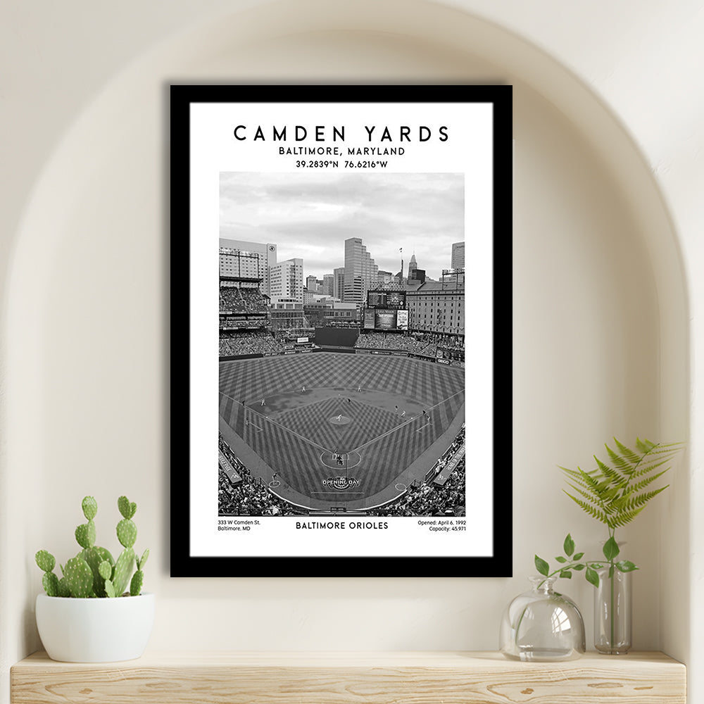 Oriole Park At Camden Yards Stadium Black And White, Baltimore Baseball Stadium Wall Art, Framed Art Prints Wall Decor